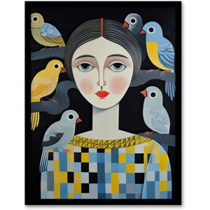 Artery8 Wall Art Print The Bird Lady Surreal Oil Painting Blue Yellow Grey Dryad Portrait Artwork Framed Size: W12" x H16" Blue W12" x H16" Artery8 Wall Art Print The Bird Lady Surreal Oil Painting Blue Yellow Grey Dryad Portrait Artwork Framed Size: W12" x H16" Blue W12" x H16"
