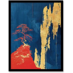 Artery8 Wall Art Print Chinese Landscape Tree Red Blue Gold Cliffside Art Framed Poster in Black Size: W12" x H16" Black W12" x H16" Artery8 Wall Art Print Chinese Landscape Tree Red Blue Gold Cliffside Art Framed Poster in Black Size: W12" x H16" Black W12" x H16"