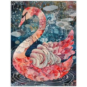 Artery8 Abstract Pink Flower Swan Artwork Enchanted Lake Wall Art Print in Blue Size: W12" x H16" Blue W12" x H16" Artery8 Abstract Pink Flower Swan Artwork Enchanted Lake Wall Art Print in Blue Size: W12" x H16" Blue W12" x H16"