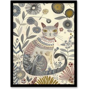 Artery8 Rustic Cat Wildflower Field Bright Floral Pattern Framed Art Print in Beige Size: W12" x H16" Beige W12" x H16" Artery8 Rustic Cat Wildflower Field Bright Floral Pattern Framed Art Print in Beige Size: W12" x H16" Beige W12" x H16"