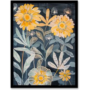 Artery8 Marigold Flowers Artwork Dark Forest Floral Blue Framed Art Print in Yellow Size: W12" x H16" Yellow W12" x H16" Artery8 Marigold Flowers Artwork Dark Forest Floral Blue Framed Art Print in Yellow Size: W12" x H16" Yellow W12" x H16"