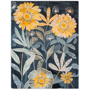 Artery8 Marigold Flowers Artwork Dark Forest Floral Blue Wall Art Print in Yellow Size: W12" x H16" Yellow W12" x H16" Artery8 Marigold Flowers Artwork Dark Forest Floral Blue Wall Art Print in Yellow Size: W12" x H16" Yellow W12" x H16"