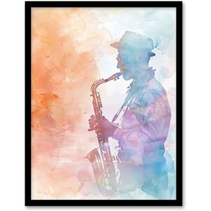 Artery8 Jazz Saxophonist Rainbow Smoke Light Watercolour Framed Art Print Size: W12" x H16" Multicolor W12" x H16" Artery8 Jazz Saxophonist Rainbow Smoke Light Watercolour Framed Art Print Size: W12" x H16" Multicolor W12" x H16"