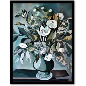 Artery8 White Flower Bouquet Vase Still Life Painting Framed Art Print in Blue Size: W12" x H16" Blue W12" x H16" Artery8 White Flower Bouquet Vase Still Life Painting Framed Art Print in Blue Size: W12" x H16" Blue W12" x H16"