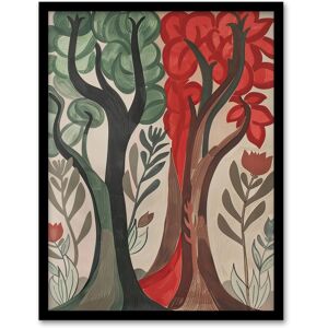 Artery8 Two Trees Wildflower Forest Painting Folk Art Framed Art Print in Brown Size: W12" x H16" Brown W12" x H16" Artery8 Two Trees Wildflower Forest Painting Folk Art Framed Art Print in Brown Size: W12" x H16" Brown W12" x H16"