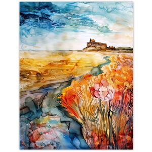 Artery8 Colourful Watercolour Bamburgh Castle View Floral Wall Art Print in Orange Size: W12" x H16" Orange W12" x H16" Artery8 Colourful Watercolour Bamburgh Castle View Floral Wall Art Print in Orange Size: W12" x H16" Orange W12" x H16"