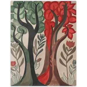 Artery8 Two Trees Wildflower Forest Painting Folk Art Wall Art Print in Brown Size: W12" x H16" Brown W12" x H16" Artery8 Two Trees Wildflower Forest Painting Folk Art Wall Art Print in Brown Size: W12" x H16" Brown W12" x H16"