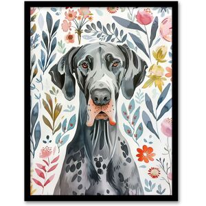 Artery8 Elegant Great Dane Dog Lover Floral Pet Portrait Framed Wall Art Size: W12" x H16" Multicolor W12" x H16" Artery8 Elegant Great Dane Dog Lover Floral Pet Portrait Framed Wall Art Size: W12" x H16" Multicolor W12" x H16"