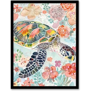 Artery8 Colourful Sea Turtle Marine Flowers Watercolour Framed Wall Art Size: W12" x H16" Multicolor W12" x H16" Artery8 Colourful Sea Turtle Marine Flowers Watercolour Framed Wall Art Size: W12" x H16" Multicolor W12" x H16"