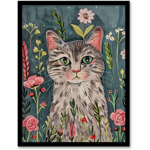 Artery8 Cat Lover Pet Portrait Night Time Flower Garden Framed Wall Art in Pale Blue Size: W12" x H16" Pale Blue W12" x H16" Artery8 Cat Lover Pet Portrait Night Time Flower Garden Framed Wall Art in Pale Blue Size: W12" x H16" Pale Blue W12" x H16"