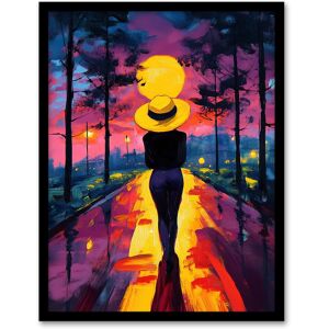 Artery8 Woman Walk Into Sunset Colourful Vibrant Painting Framed Art Print in Purple Size: W12" x H16" Purple W12" x H16" Artery8 Woman Walk Into Sunset Colourful Vibrant Painting Framed Art Print in Purple Size: W12" x H16" Purple W12" x H16"