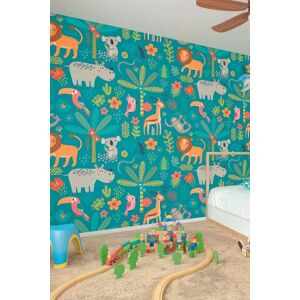 Origin Murals Jungle Animals Wall Mural in Teal Size: W300 cm x H240 cm Teal W300 cm x H240 cm Origin Murals Jungle Animals Wall Mural in Teal Size: W300 cm x H240 cm Teal W300 cm x H240 cm