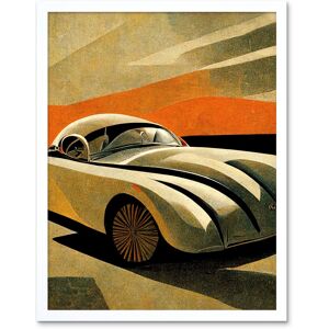 Artery8 Wall Art Print Art Deco Vintage Sports Car Sunset Art Framed in White Size: W12" x H16" White W12" x H16" Artery8 Wall Art Print Art Deco Vintage Sports Car Sunset Art Framed in White Size: W12" x H16" White W12" x H16"