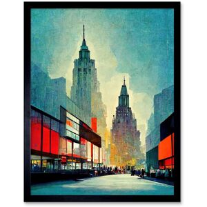 Artery8 Wall Art Print Broadway New York City Cityscape In Blue & Red Art Framed in Black Size: W12" x H16" Black W12" x H16" Artery8 Wall Art Print Broadway New York City Cityscape In Blue & Red Art Framed in Black Size: W12" x H16" Black W12" x H16"