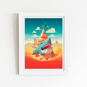 Warren Reed - Designer Shark On A Beach Holiday Framed Art Print in White Size: W20" x H30" White W20" x H30" Warren Reed - Designer Shark On A Beach Holiday Framed Art Print in White Size: W20" x H30" White W20" x H30"