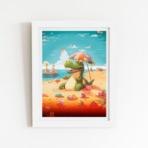 Warren Reed - Designer A Crocodile On A Beach Holiday Framed Art Print in White Size: W12" x H16" White W12" x H16" Warren Reed - Designer A Crocodile On A Beach Holiday Framed Art Print in White Size: W12" x H16" White W12" x H16"