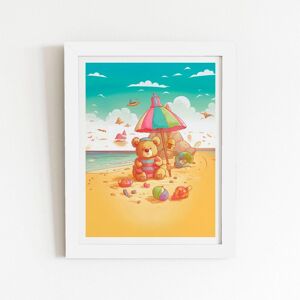Warren Reed - Designer Lucky Teddy Bear On A Beach Holiday Framed Art Print in White Size: W8" x H10" White W8" x H10" Warren Reed - Designer Lucky Teddy Bear On A Beach Holiday Framed Art Print in White Size: W8" x H10" White W8" x H10"