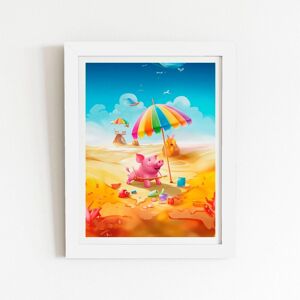 Warren Reed - Designer Pig On A Beach Holiday Framed Art Print in White Size: W8" x H10" White W8" x H10" Warren Reed - Designer Pig On A Beach Holiday Framed Art Print in White Size: W8" x H10" White W8" x H10"