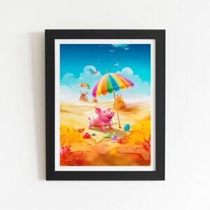 Warren Reed - Designer Pig On A Beach Holiday Framed Art Print in Black Size: W20" x H30" Black W20" x H30" Warren Reed - Designer Pig On A Beach Holiday Framed Art Print in Black Size: W20" x H30" Black W20" x H30"
