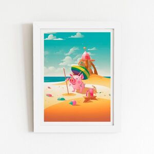Warren Reed - Designer Piglet On A Beach Holiday Framed Art Print in White Size: W24" x H36" White W24" x H36" Warren Reed - Designer Piglet On A Beach Holiday Framed Art Print in White Size: W24" x H36" White W24" x H36"