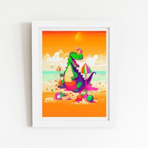 Warren Reed - Designer Crocodile On A Beach Holiday Framed Art Print in White Size: W8" x H10" White W8" x H10" Warren Reed - Designer Crocodile On A Beach Holiday Framed Art Print in White Size: W8" x H10" White W8" x H10"