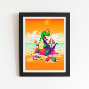 Warren Reed - Designer Crocodile On A Beach Holiday Framed Art Print in Black Size: W24" x H36" Black W24" x H36" Warren Reed - Designer Crocodile On A Beach Holiday Framed Art Print in Black Size: W24" x H36" Black W24" x H36"