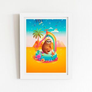 Warren Reed - Designer Sloth On A Beach Holiday Framed Art Print in White Size: W8" x H10" White W8" x H10" Warren Reed - Designer Sloth On A Beach Holiday Framed Art Print in White Size: W8" x H10" White W8" x H10"