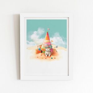 Warren Reed - Designer Cat On A Beach Holiday Framed Art Print in White Size: W12" x H16" White W12" x H16" Warren Reed - Designer Cat On A Beach Holiday Framed Art Print in White Size: W12" x H16" White W12" x H16"