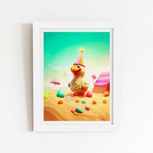 Warren Reed - Designer Funky Chicken On A Beach Holiday Framed Art Print in White Size: W20" x H30" White W20" x H30" Warren Reed - Designer Funky Chicken On A Beach Holiday Framed Art Print in White Size: W20" x H30" White W20" x H30"