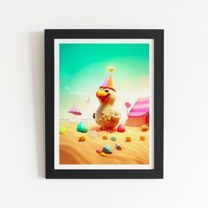Warren Reed - Designer Funky Chicken On A Beach Holiday Framed Art Print in Black Size: W24" x H36" Black W24" x H36" Warren Reed - Designer Funky Chicken On A Beach Holiday Framed Art Print in Black Size: W24" x H36" Black W24" x H36"