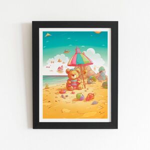 Warren Reed - Designer Teddy Bead On A Beach Holiday Framed Art Print in Black Size: W24" x H36" Black W24" x H36" Warren Reed - Designer Teddy Bead On A Beach Holiday Framed Art Print in Black Size: W24" x H36" Black W24" x H36"
