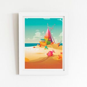 Warren Reed - Designer Fish On A Beach Holiday Framed Art Print in White Size: W24" x H36" White W24" x H36" Warren Reed - Designer Fish On A Beach Holiday Framed Art Print in White Size: W24" x H36" White W24" x H36"