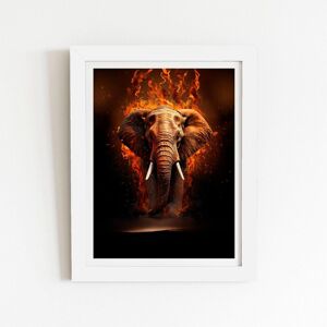 Warren Reed - Designer Splashart Elephant & fire Framed Art Print in White Size: W24" x H36" White W24" x H36" Warren Reed - Designer Splashart Elephant & fire Framed Art Print in White Size: W24" x H36" White W24" x H36"
