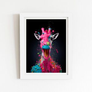 Warren Reed - Designer Splashart Giraffe Face Pink Framed Art Print in White Size: W24" x H36" White W24" x H36" Warren Reed - Designer Splashart Giraffe Face Pink Framed Art Print in White Size: W24" x H36" White W24" x H36"