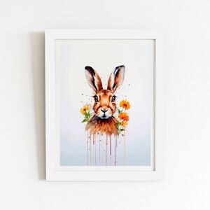 Warren Reed - Designer Watercolour Hare & Daisies Framed Art Print in White Size: W20" x H30" White W20" x H30" Warren Reed - Designer Watercolour Hare & Daisies Framed Art Print in White Size: W20" x H30" White W20" x H30"