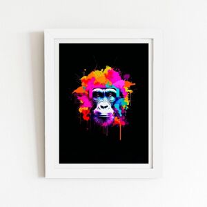 Warren Reed - Designer Multi Coloured Monkey Face Framed Art Print in White Size: W20" x H30" White W20" x H30" Warren Reed - Designer Multi Coloured Monkey Face Framed Art Print in White Size: W20" x H30" White W20" x H30"