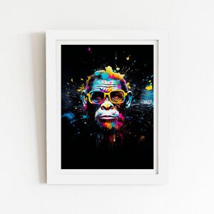Warren Reed - Designer Coloured Splashart Monkey Face with Glasses Framed Art Print in White Size: W16" x H24" White W16" x H24" Warren Reed - Designer Coloured Splashart Monkey Face with Glasses Framed Art Print in White Size: W16" x H24" White W16" x H24"