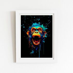 Warren Reed - Designer Crazy Monkey face Splashart Framed Art Print in White Size: W20" x H30" White W20" x H30" Warren Reed - Designer Crazy Monkey face Splashart Framed Art Print in White Size: W20" x H30" White W20" x H30"