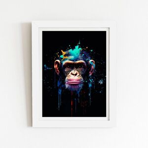 Warren Reed - Designer Monkey Face Splashart with Blue Framed Art Print in White Size: W12" x H16" White W12" x H16" Warren Reed - Designer Monkey Face Splashart with Blue Framed Art Print in White Size: W12" x H16" White W12" x H16"