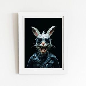 Warren Reed - Designer Funky Rabbit Face With Glasses Framed Art Print in White Size: W24" x H36" White W24" x H36" Warren Reed - Designer Funky Rabbit Face With Glasses Framed Art Print in White Size: W24" x H36" White W24" x H36"