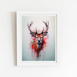 Warren Reed - Designer Watercolour Splashart Stag Face Framed Art Print in White Size: W20" x H30" White W20" x H30" Warren Reed - Designer Watercolour Splashart Stag Face Framed Art Print in White Size: W20" x H30" White W20" x H30"