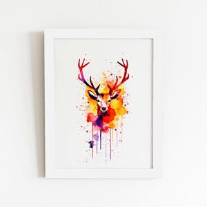 Warren Reed - Designer Watercolour Stag Face Framed Art Print in White Size: W12" x H16" White W12" x H16" Warren Reed - Designer Watercolour Stag Face Framed Art Print in White Size: W12" x H16" White W12" x H16"