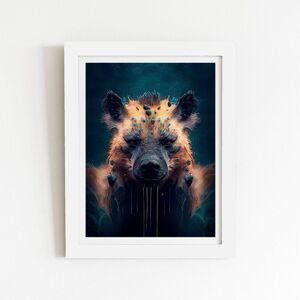 Warren Reed - Designer Hyena Face Splashart Dark Background Framed Art Print in White Size: W24" x H36" White W24" x H36" Warren Reed - Designer Hyena Face Splashart Dark Background Framed Art Print in White Size: W24" x H36" White W24" x H36"