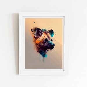 Warren Reed - Designer Hyena Face Splashart Light Background Framed Art Print in White Size: W12" x H16" White W12" x H16" Warren Reed - Designer Hyena Face Splashart Light Background Framed Art Print in White Size: W12" x H16" White W12" x H16"