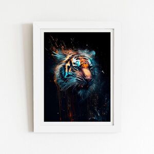 Warren Reed - Designer Tiger Face Splashart Dark Background Framed Art Print in White Size: W12" x H16" White W12" x H16" Warren Reed - Designer Tiger Face Splashart Dark Background Framed Art Print in White Size: W12" x H16" White W12" x H16"