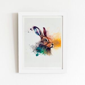 Warren Reed - Designer Hare Close Up Splashart Framed Art Print in White Size: W16" x H24" White W16" x H24" Warren Reed - Designer Hare Close Up Splashart Framed Art Print in White Size: W16" x H24" White W16" x H24"