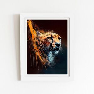 Warren Reed - Designer Cheetah Face Splashart Dark Background Framed Art Print in White Size: W16" x H24" White W16" x H24" Warren Reed - Designer Cheetah Face Splashart Dark Background Framed Art Print in White Size: W16" x H24" White W16" x H24"