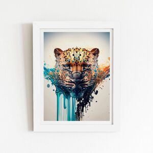 Warren Reed - Designer Leapoard Face Splashart On Light Background Framed Art Print in White Size: W20" x H30" White W20" x H30" Warren Reed - Designer Leapoard Face Splashart On Light Background Framed Art Print in White Size: W20" x H30" White W20" x H30"
