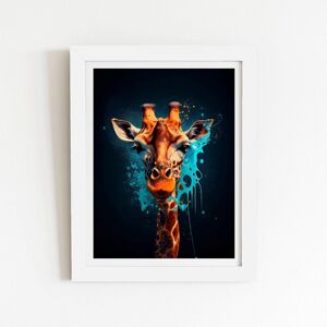 Warren Reed - Designer Blue Giraffe Face Splashart Framed Art Print in White Size: W20" x H30" White W20" x H30" Warren Reed - Designer Blue Giraffe Face Splashart Framed Art Print in White Size: W20" x H30" White W20" x H30"
