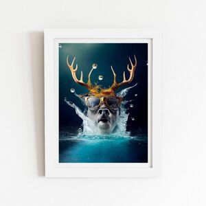 Warren Reed - Designer Stag With Glasses Splashart Framed Art Print in White Size: W12" x H16" White W12" x H16" Warren Reed - Designer Stag With Glasses Splashart Framed Art Print in White Size: W12" x H16" White W12" x H16"